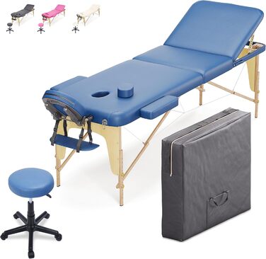 Мобільний масажний стіл Beltom® з 3 зонами, складаний + табурет для косметології - Рожевий (Блакитний)