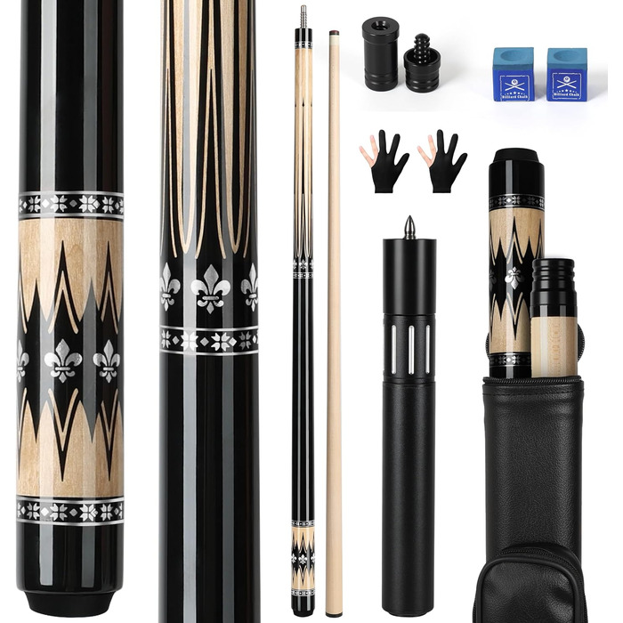 AKLOT Більярдний кий професійний з телескопічним подовженням, канадська береза, з кейсом для кия, 147 см (58''), 538-595 г (19-21oz) (Сріблястий 595 г)