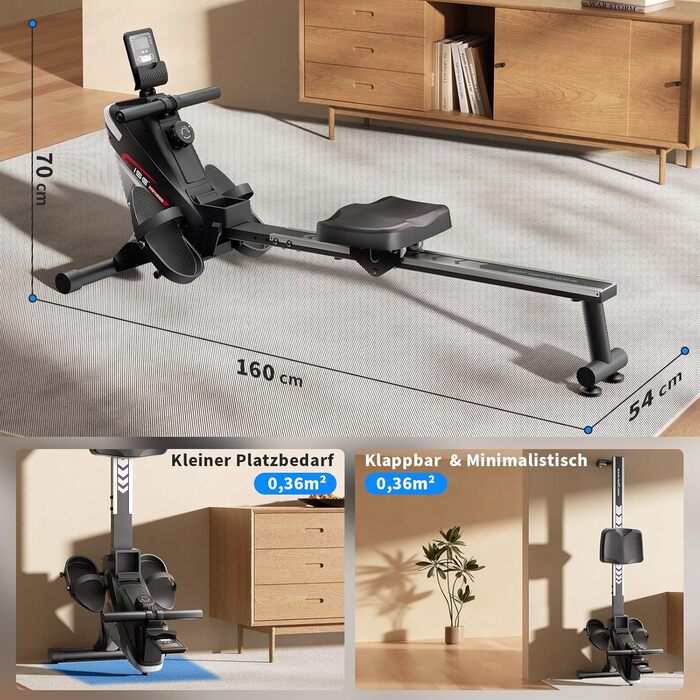 Гребний тренажер ISE для дому з магнітною системою, LCD-дисплеєм та 8 рівнями опору. Тиха гребна машина для кардіотренувань, ідеальна для домашнього спортзалу.