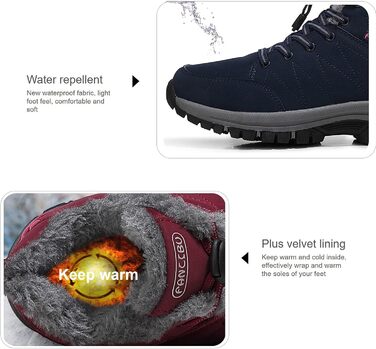 Жіночі зимові чоботи - тепла підкладка, водонепроникність, трекінгові та туристичні черевики, зимові короткі чоботи, Outdoor взуття, синій, 38.5 EU