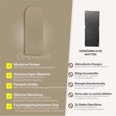 Йога-мат OMNANA 190x70 см, 4 мм — антиковзкий, мікрофібра + натуральний каучук, поглинає вологу, для йоги, пілатесу, фітнесу, дбайливий до суглобів, Smoky Biscuit