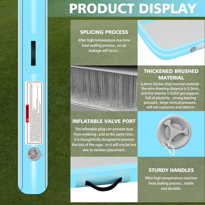 Надувний килимок для гімнастики BPB з електронасосом. 10 футів (300x100x10 см). Для дому, спортзалу, челедангу, йоги, пілатесу, бойових мистецтв, пляжу та водяних розваг.