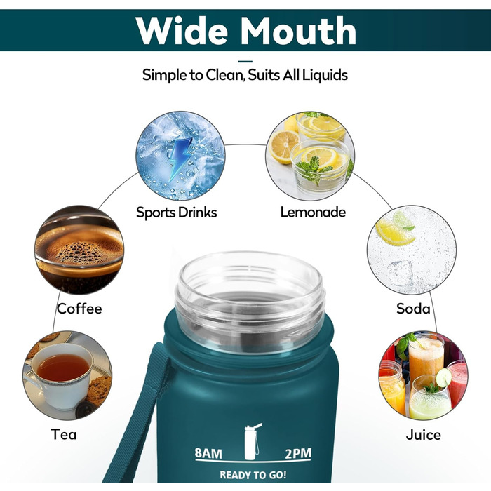 Спортивна пляшка 1л з маркуванням часу, фільтром та захистом від протікання. Підходить для води з газом, велосипеду, бігу. Для дорослих.