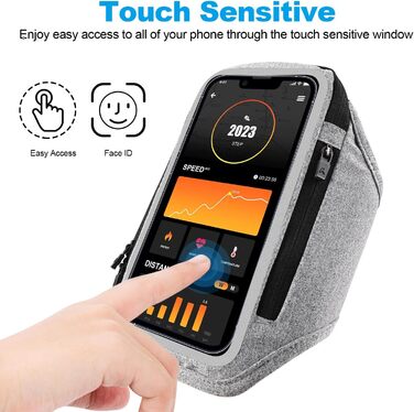 Спортивний браслет для телефону з кишенею для навушників, чохол для телефону для бігу 6.9 дюймів, кріплення на руку для iPhone 17 16 15, спортивний браслет, знімний тримач для телефону, для джоггінгу (світло-сірий)