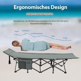 Розкладне ліжко SOARS для кемпінгу та відпочинку: стабільне металеве ліжко з кишенею та сумкою, до 272 кг, для відпочинку на природі та вдома, зелений (сірий)