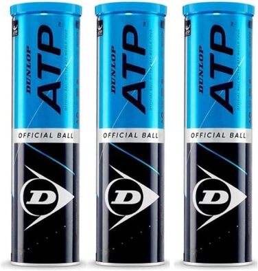 Офіційні тенісні м'ячі Dunlop ATP, набір 12 шт. (3x4), для турнірів, преміум-якість