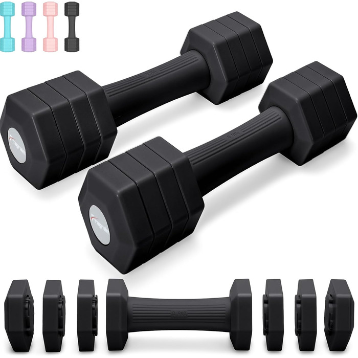 Набір гантелей Fragraim регульовані, 4.54 кг, 4-в-1, з м'якими ручками TPU, для дому, чорний