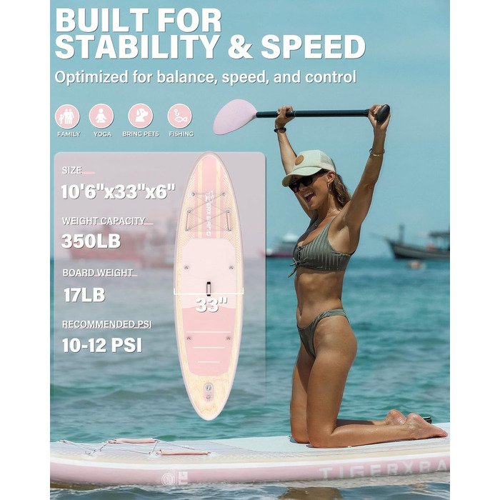 SUP дошка TIGERXBANG надувна для дорослих та дітей, комплект для Stand Up Paddling, рожева/зелена 320 см