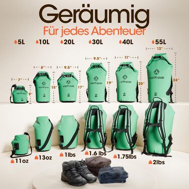 Earth Pak Packsack Rolltop 40L - Водонепроникний рюкзак з водонепроникним чохлом для телефону – для каякінгу, піших прогулянок, кемпінгу, риболовлі, катання на човні та рафтингу (Морська піна, 40L)