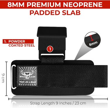 Набори для важкої атлетики BEAST RAGE: гаки для штанги, ремені на зап'ястя, неопренові, з підкладкою, гумовані, фітнес-бандажі, антиковзаючі, для тяги, тренувань, спортзалу, воркауту, чоловічі та жіночі (Чорний)