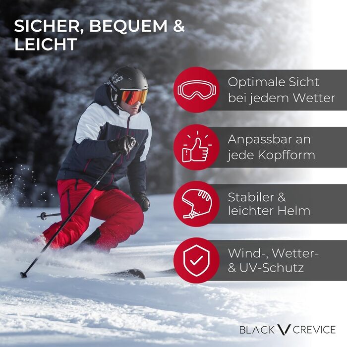 Лижний шолом Black Crevice Saalbach з візором у стилі пілота, для чоловіків і жінок, унісекс, регульований розмір, запасний візор, для сноуборду та лиж