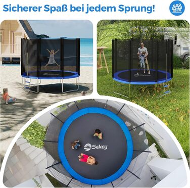 Батут Sekey Outdoor 244/305/366 см - сертифікований TÜV Rheinland GS, дитячий, для саду, з безпечним мотузковим драбиною, посиленим захисним сіткою та захисним бортиком, блакитний (305 см/10 футів)