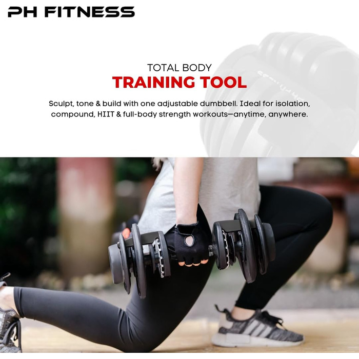 Регульована штанга 24 кг – окрема – 15-в-1, обертання однією рукою – 2,5–24 кг – компактна, економна штанга для домашнього спортзалу та силових тренувань (чорна)