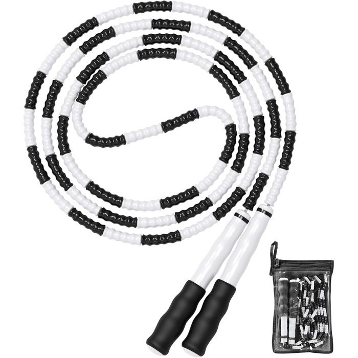 Стрибкове канат Leeboom: регульована довжина, без перекручування, сегментований, з м'якими кульками, для дітей, чоловіків та жінок, для схуднення, 2.5 м, чорний