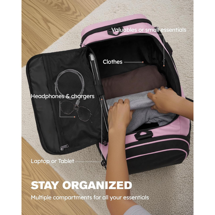 Спортивна сумка Tolaccea для чоловіків та жінок з відділенням для взуття та мокрих речей, рюкзак-дуffel для тренувань, фітнесу, басейну, подорожей (47л, чорно-рожевий)