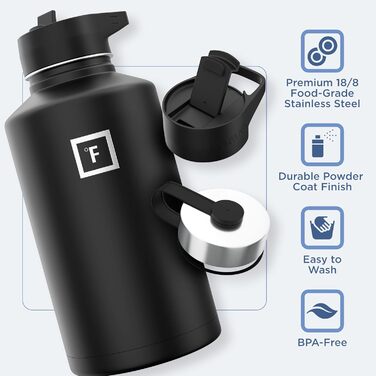 Спортивна пляшка Iron Flask 1890 мл, 3 кришки, вакуумна термокружка з нержавіючої сталі, подвійні стінки, металева каністра