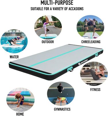 AKSPORT Килимок для гімнастики та акробатики Air Matte, 3/4/5/6м, 10/20см, з насосом, для дому/спортзалу/тренувань, м'ятний (300x150x15см)