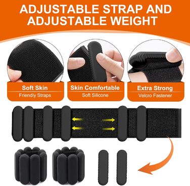 Ваги для зап'ястя та щиколоток для жінок, набір 2 шт (1 фунт кожна), регульовані ваги для ходьби, йоги, танців, пілатесу, фітнесу, тренувань (чорний)