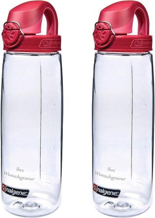 Набір з 2 пляшок для води Nalgene OTF 0,65 л з іменним гравіюванням, прозоро-червоні