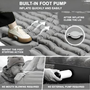 Килимок для кемпінгу YuanDiann 200x140 см на 2 особи, самонадувний, легкий, комфортний, з подушкою та насосом