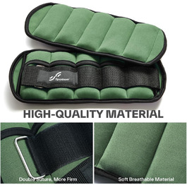 Штанги на щиколотки Sportneer, регульовані, 1 кг - 4,5 кг, для фітнесу, тренувань, ходьби, бігу, 2.2 кг на щиколотку, 4.5 кг пара (Хакі)