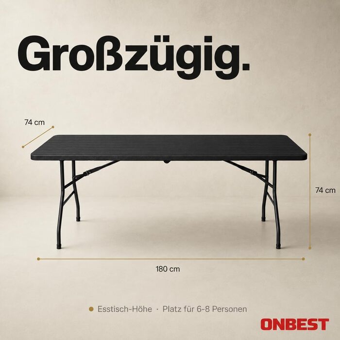 Розкладний стіл Onbest Holz Optik великий - садовий, для пікніка, кемпінгу на 6 осіб. Пластик/алюміній, з текстурою дерева для дому та саду