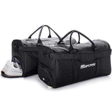 Спортивна сумка для тренувань з відділенням для взуття, чорна (30 л) для жінок, чоловіків та дітей — для фітнесу, спортзалу та футболу (50x25x28 см), комплект 2 шт.