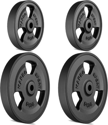 Комплект дисків Marbo Sport Tri-Grip з литого чавуну з гумовим покриттям, Ø31 мм, для штанги та гантелей, 2×10 кг і 2×20 кг