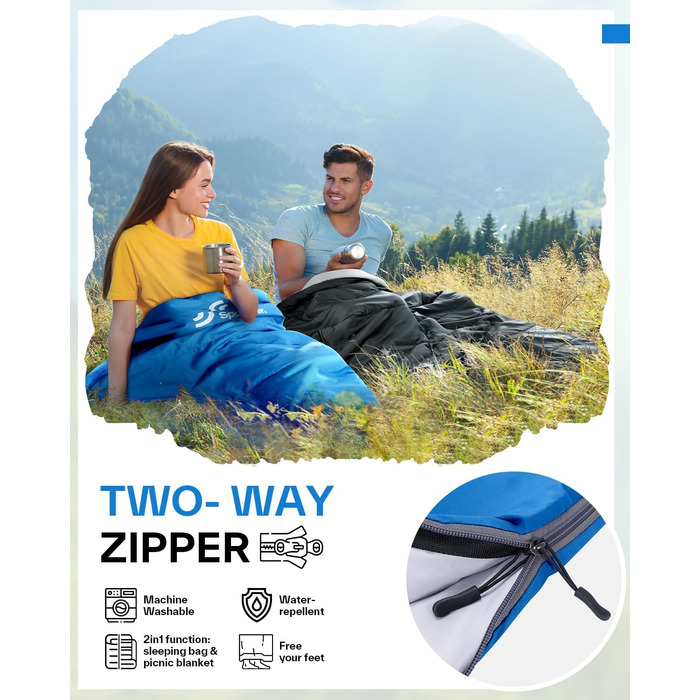 Сплячий мішок літній Sportneer 190x85 см: легкий, водонепроникний, для кемпінгу, походів, подорожей (блакитний)