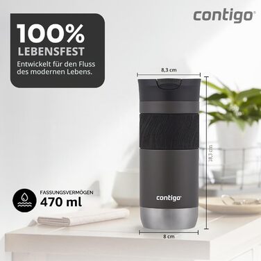 Термокружка Contigo Byron Snapseal 470 мл (сіль) - нержавіюча сталь, ізольована, герметична, для кави та напоїв на ходу, без BPA