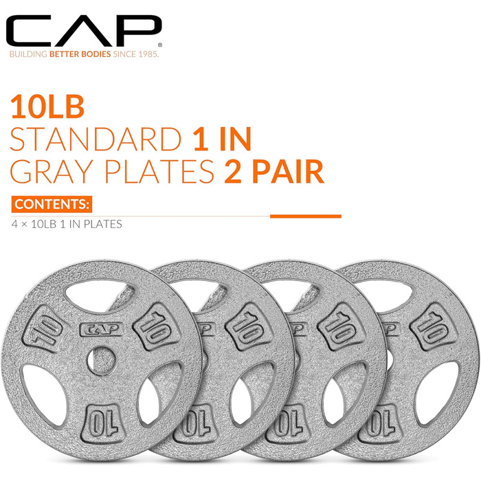 Диски для штанги CAP Barbell 2,5 см, 4,5 кг, набір 4 шт, сірі, зі зручним хватом