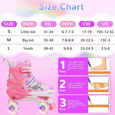 Роликові ковзани для дітей з LED підсвічуванням, регульовані, зручні та дихаючі, квад ковзани для дівчаток та хлопчиків, початківців (рожеві, L(39-42))