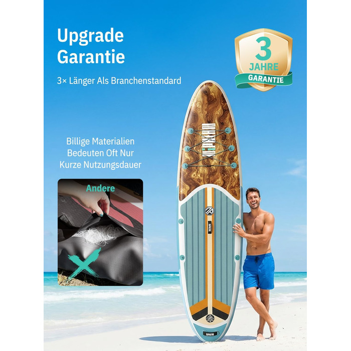 Надувне SUP-борд Niphean Stand Up Paddle Board з сидінням та аксесуарами, 320 см, для 2 осіб (200 кг), Greenwave Woodtune з StabilTrac-фіном