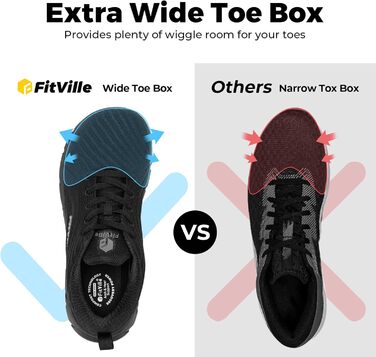 Кросівки для бігу FitVille чоловічі широкі, спортивні, легкі, кросівки для ходьби, чорні, 44 EU