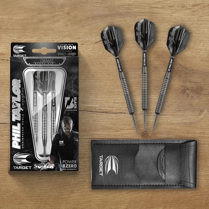 Дартс Target Phil Taylor Power 8-Zero, 80% вольфрам, сталь, 25 г, чорний титан