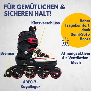 Інлайневі ролики Best Sporting для дітей, розмір 29-33, з гальмом, чорно-червоні