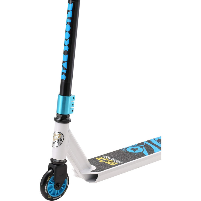Трюковий самокат STAR SCOOTER для дітей від 7 років і дорослих, до 100 кг, 100 мм, алюмінієвий, біло-синій, для початківців