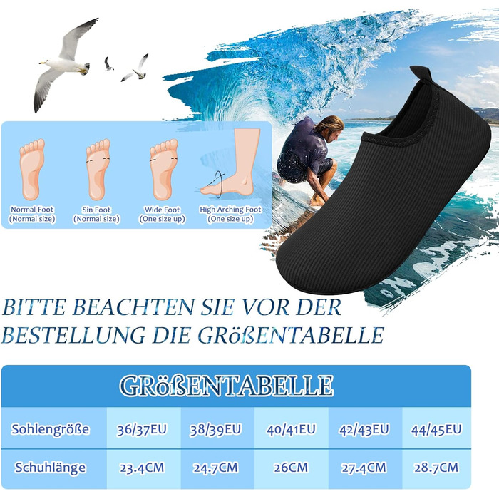 Чоботи для плавання жіночі та чоловічі, аквашузи, шкарпетки для плавання, пляжні чоботи, легкі серфові чоботи, швидковисихаючі, неслизькі, для водного спорту, чорні смужки, 36/37 EU