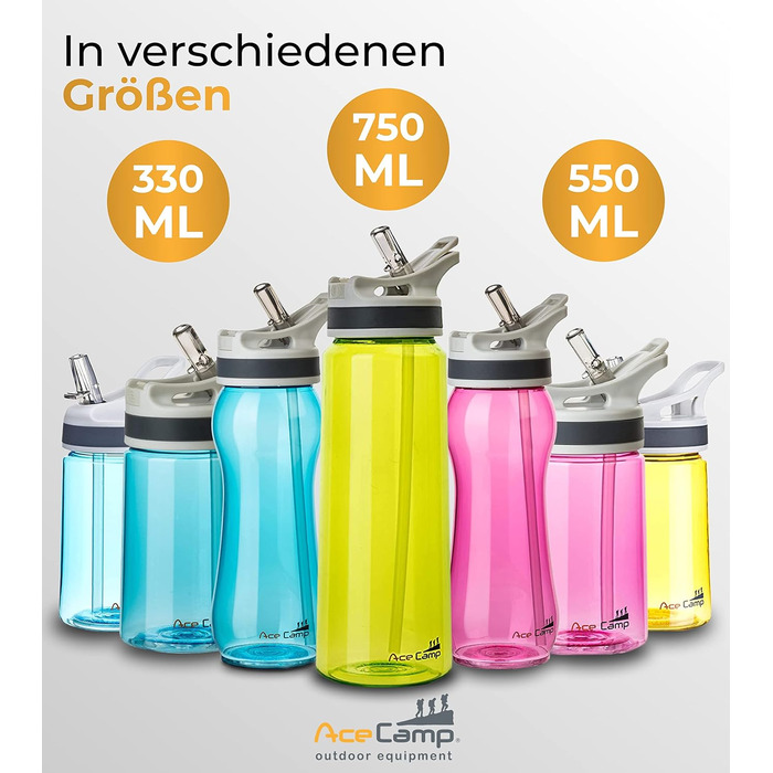 Пляшка для води AceCamp TRITAN 550 мл, спортивна, BPA-free, з подвійною кришкою, зелена, набір 2 шт.