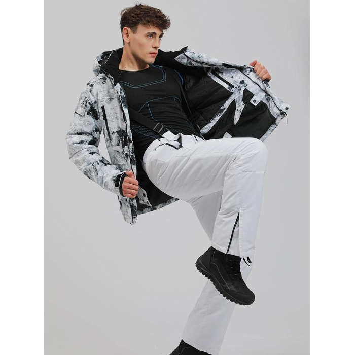 GS SNOWING Комплект чоловічого костюма: куртка та штани, ізольований, водонепроникний, для сноуборду та зимових видів спорту #02 Білий + Білий