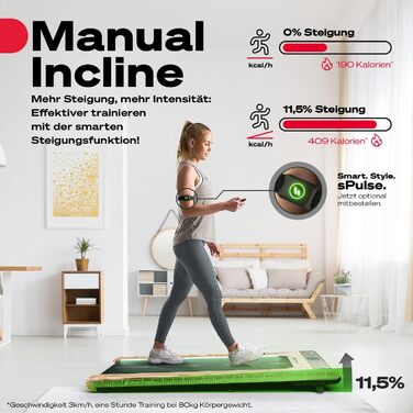 Біговий тренажер Sportstech для дому, Walking Pad, швидкість 1-8 км/год, тренажер під стіл, кут нахилу 11,5%, тихий, з підключенням до додатку, максимальне навантаження 120 кг, компактний, LCD дисплей, для дому та офісу, sWalk (sWalk LWD)