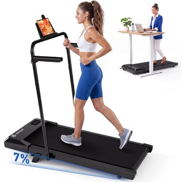 Бігова доріжка DeerRun Walking Pad з нахилом 6% для дому та офісу, компактний тренажер під стіл з LED-дисплеєм, пультам та підтримкою App, до 136 кг (Чорний)
