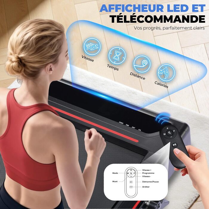 GTPLAYER Складний біговий доріжка для дому з LED-дисплеєм та пультом, регульовані підлокітники, двигун 2.5 PS, фітнес, зелений (червоний)