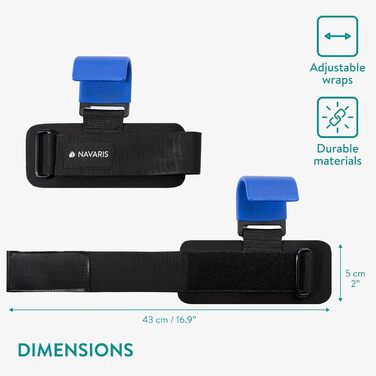 Набори для тренувань Navaris з гачками для силових тренувань - Фітнес, бодібілдинг, захист суглобів. Професійні ремені для важкої атлетики з металевими гачками (Блакитний)