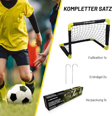 Ворота для футболу Dunlop - складані, чорно-жовті, 50x44x44 см - для гри в саду та в приміщенні