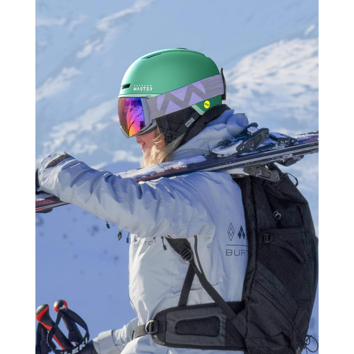 Лижний шолом OutdoorMaster MIPS для чоловіків та жінок, сноубордичний шолом з вентиляцією, полікарбонатна та EPS-основа, індивідуальна посадка, м'ятний, розмір S