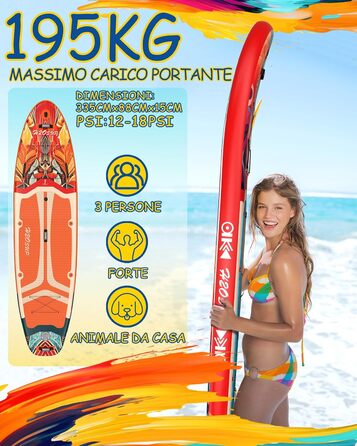 Надувний SUP-борд H2OSUP Stand Up Paddling Board - широка дошка для паділбордингу з преміум аксесуарами, стабільна для будь-якого рівня підготовки (Помаранчевий)
