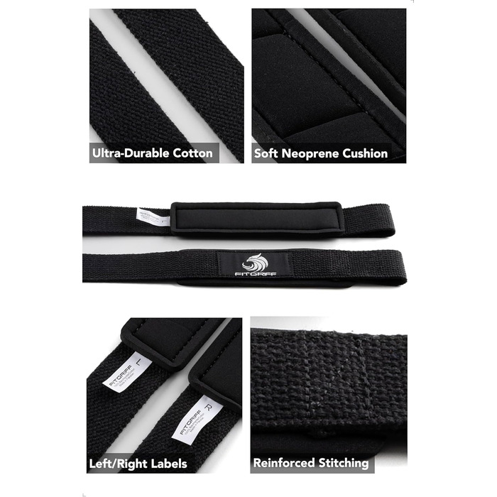 Fitgriff® Ремені для тяги (з підкладкою) для силових тренувань, бодібілдингу, фітнесу - ремені для підйому штанги - для жінок та чоловіків, стандарт (обхват зап'ястя понад 16 см), чорний, оригінальний