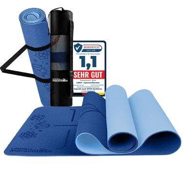 Килимок для гімнастики та йоги LA MENTE ES MARAVILLOSA, неслизький, TPE, 183x61 см, з сумкою та інструкцією, для фітнесу, пілатесу, indoor/outdoor, блакитний