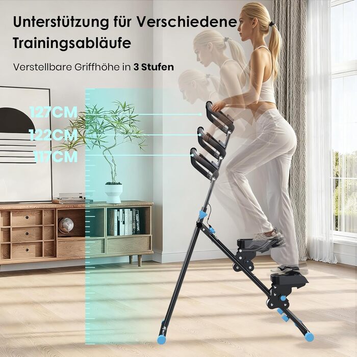 Вертикальний степер Mdeam для дому з широким кроком, складаний, з ручками, для кардіотренувань, чорний